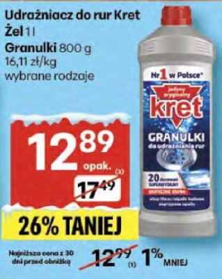 Udrażniacz do rur Kret Żel 1 l Granulki 800 g wybrane rodzaje promocja w Delikatesy Centrum