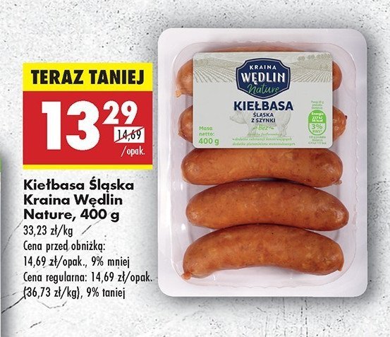 Kiełbaski śląskie z szynki Kraina wędlin promocja w Biedronka