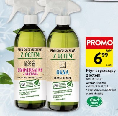 Płyn czyszczący z octem GOLD DROP wybrane rodzaje promocja w Intermarche