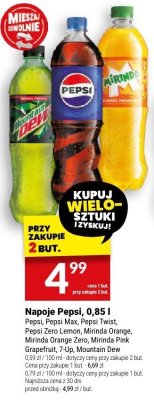 Napoje Pepsi Pepsi, Pepsi Max, Pepsi Twist, 7Up, 7Up Mojito, Mirinda Orange Zero, Mirinda Pink Grapefruit, 7Up, Mountain Dew promocja w Twój Market