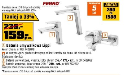 Bateria umywalkowa wysoka kolor chrom promocja w OBI