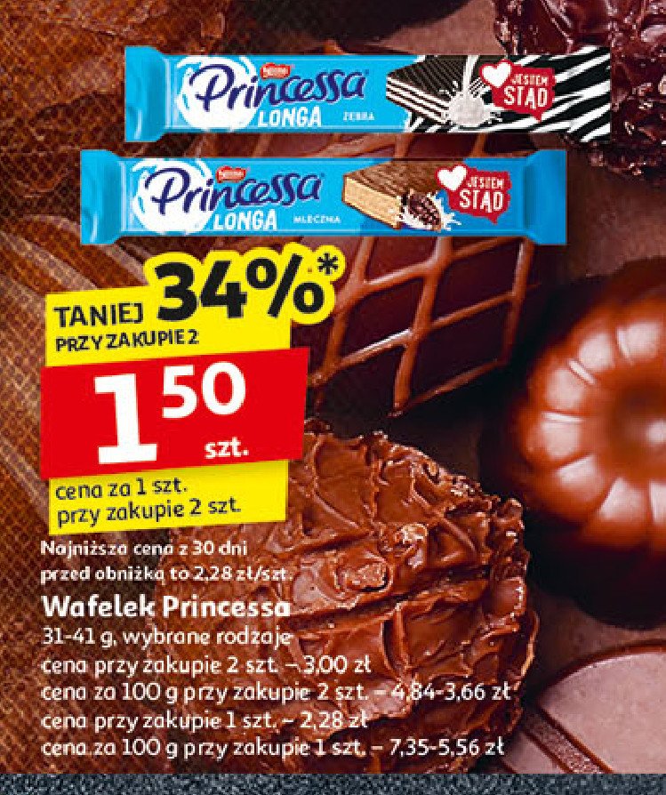 Wafelek mleczny Princessa longa promocja w Auchan