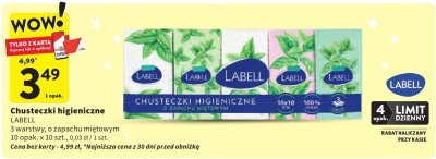 Chusteczki higieniczne LABELL 3 warstwy, o zapachu miętowym promocja w Intermarche