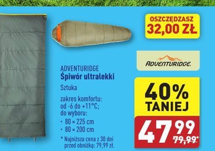 Śpiwór 80 x 200 cm ADVENTURERIDGE promocja