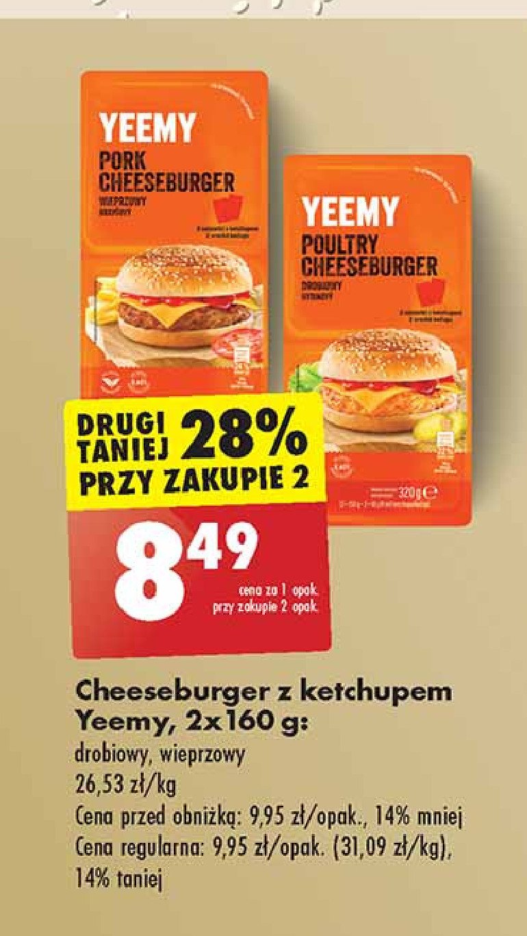 Cheeseburger drobiowy z ketchupem Yeemy promocja w Biedronka