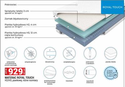 Materac ROYAL TOUCH H2/H3, piankowy, różne rozmiary promocja w Merkury Market