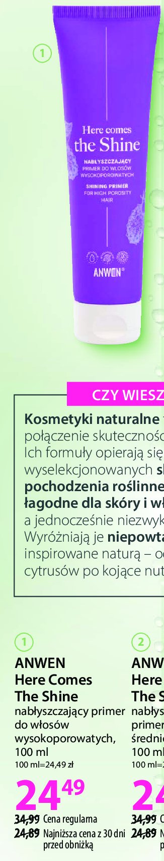 Nabłyszczający primer do włosów średnioporowatych Anwen promocja w Hebe