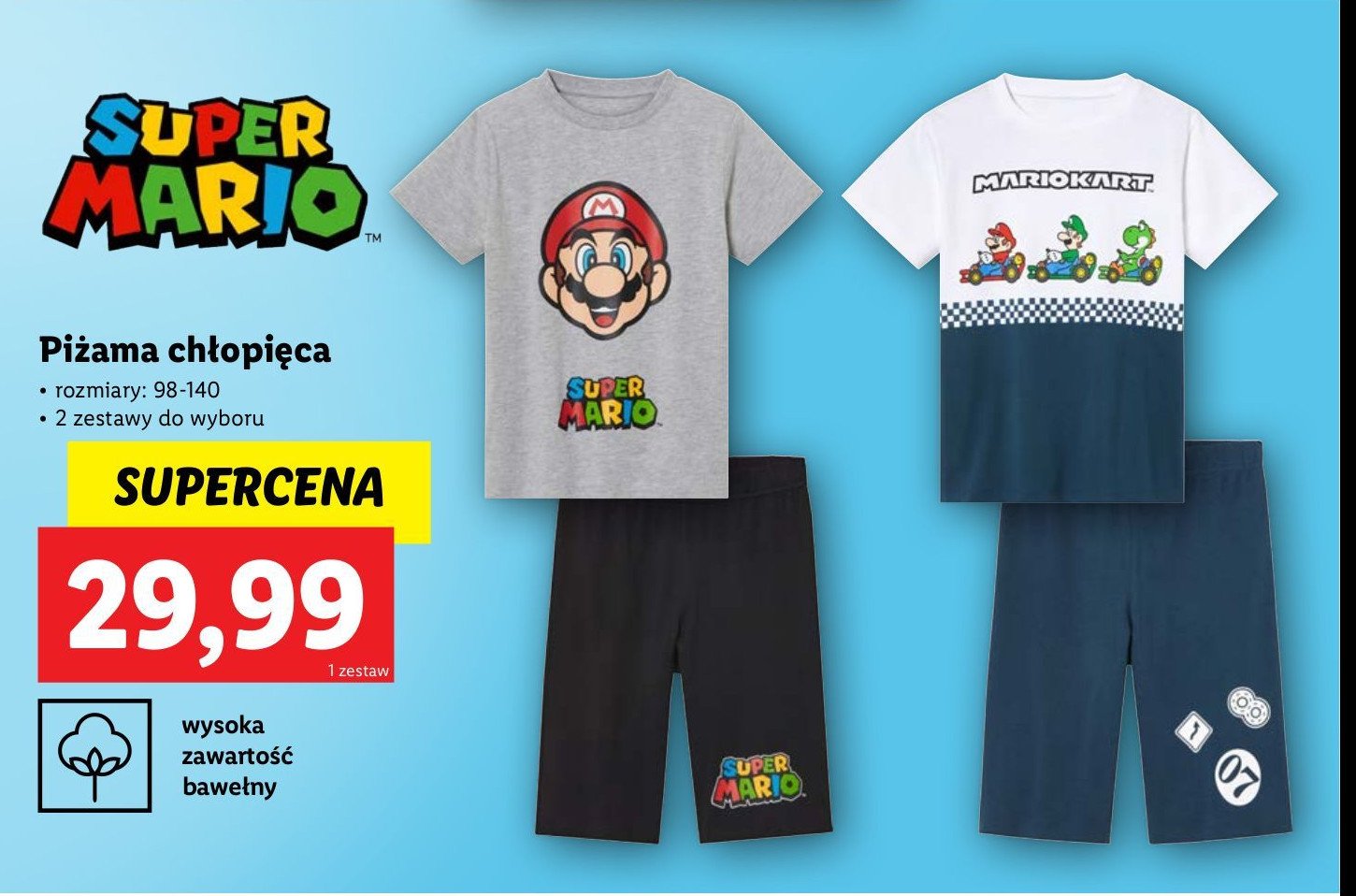 Piżama chłopięca 98-140 super mario promocja