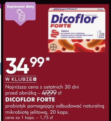 Probiotyk Dicoflor Forte pomagający odbudować naturalną mikroflorę jelitową, 20 kaps. promocja w Super-Pharm