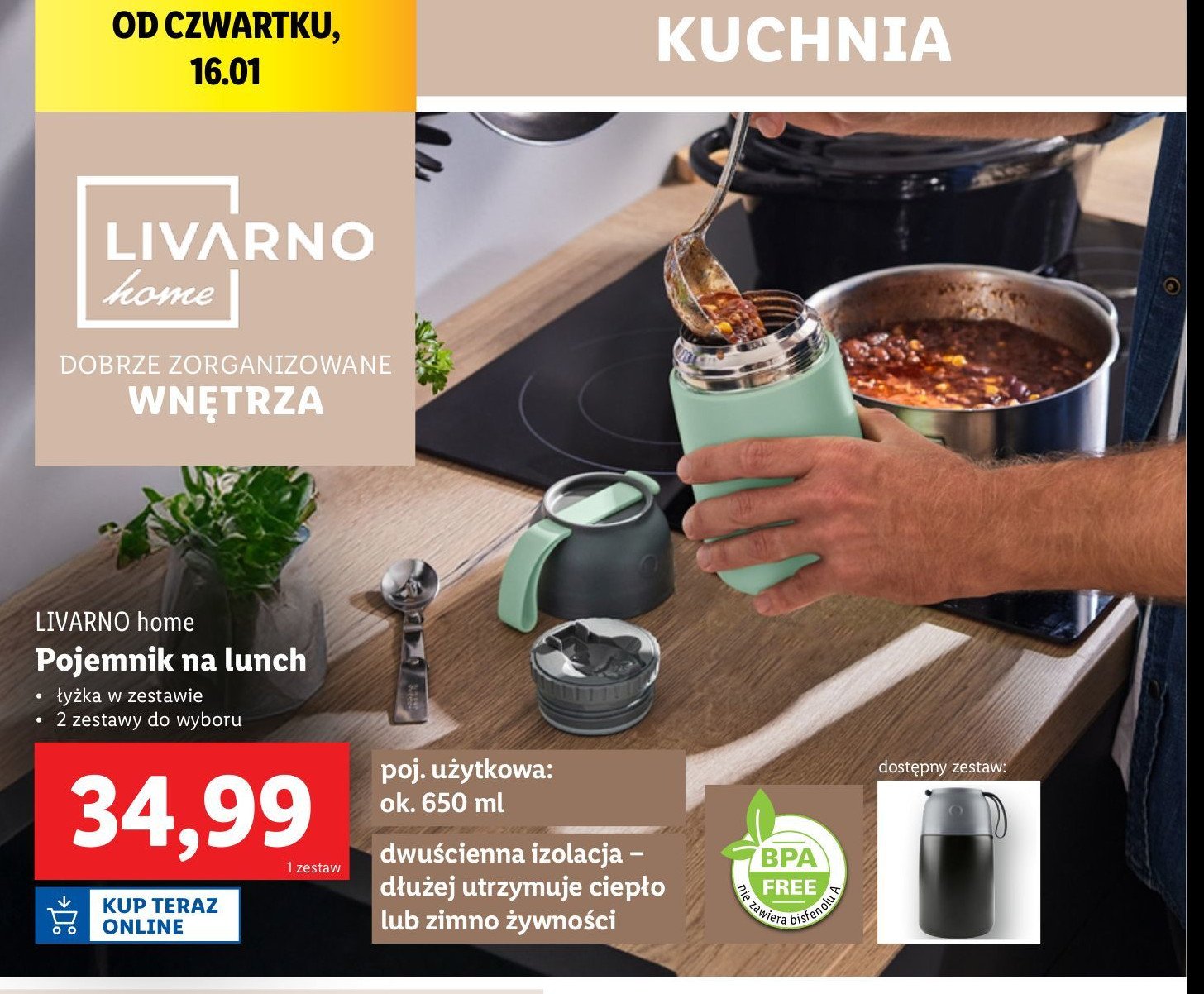 Pojemnik na lunch 650 ml LIVARNO HOME promocja w Lidl