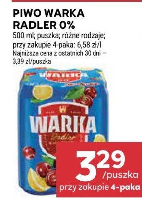 Piwo Warka Radler 0% promocja w Stokrotka