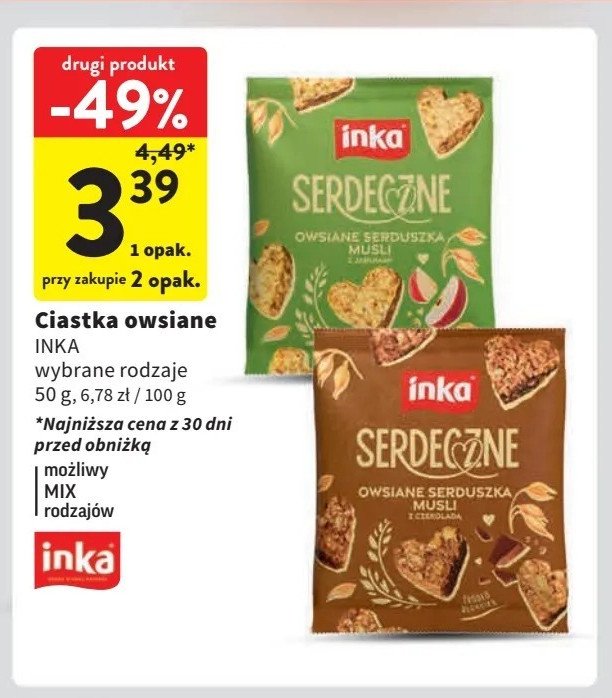 Owsiane serduszka musli z czekoladą Inka serdeczne promocja w Intermarche