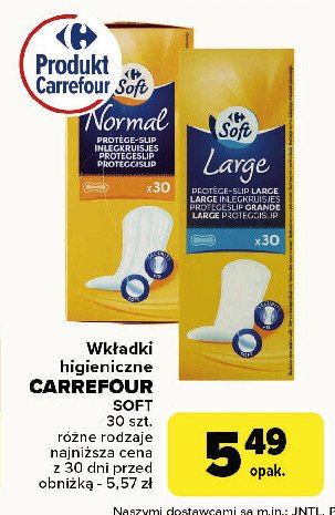 Wkładki higieniczne normal Carrefour soft promocja w Carrefour