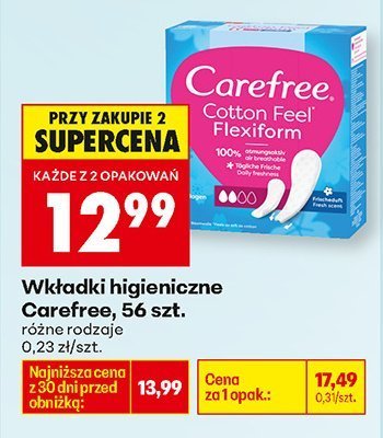 Wkładki higieniczne 56 szt. różne rodzaje promocja w Biedronka