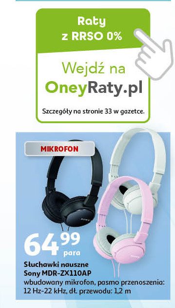 Słuchawki mdr-zx110ap biały Sony promocja