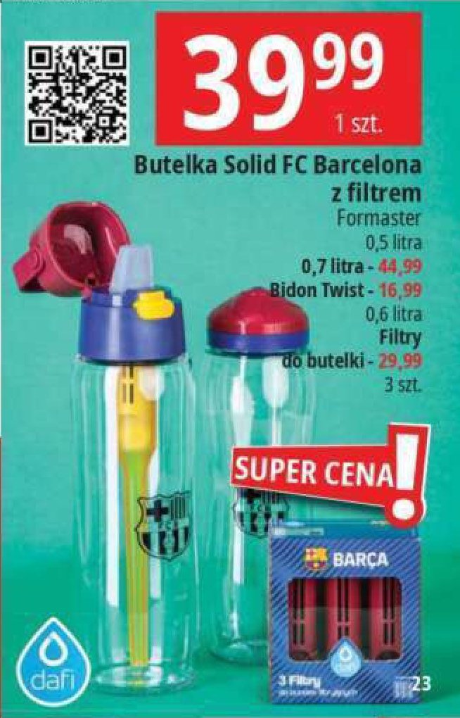 Butelka filtrująca wodę 700 ml + 2 wkłady fc barcelona niebiańska Dafi promocja