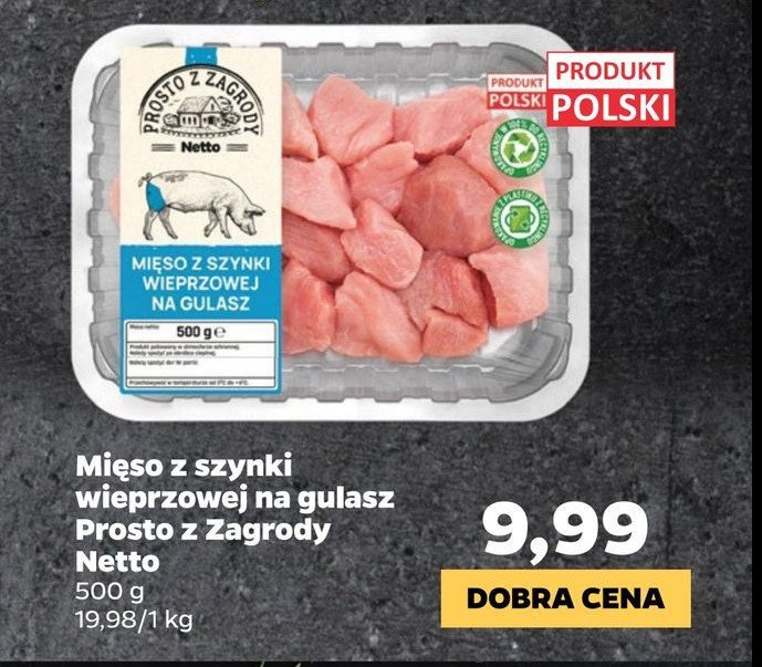 Mięso wieprzowe z szynki na gulasz Prosto z zagrody promocja w Netto