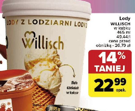 Lody biała czekolada w kokosie Willisch promocja w Carrefour Market
