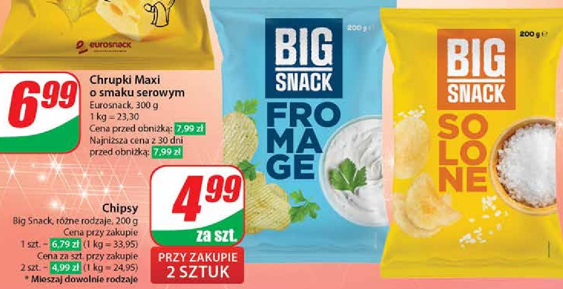 Chipsy solone Big snack promocja w Dino