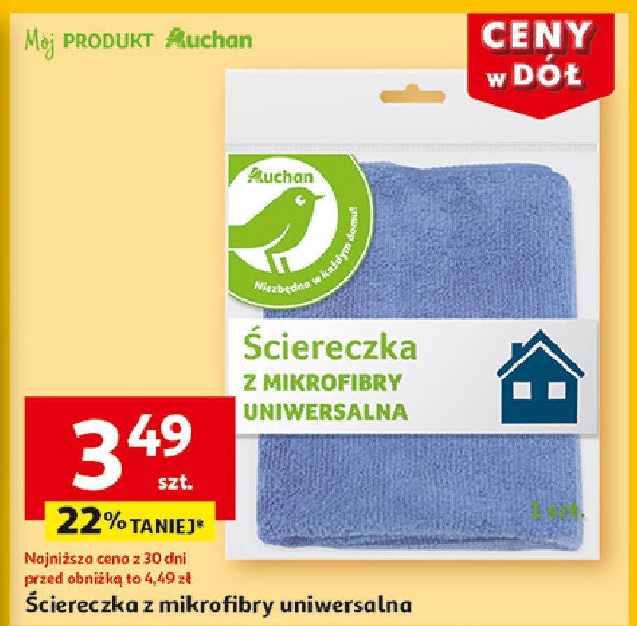 Ścierka z mikrofibry uniwersalna Auchan na co dzień (logo zielone) promocja