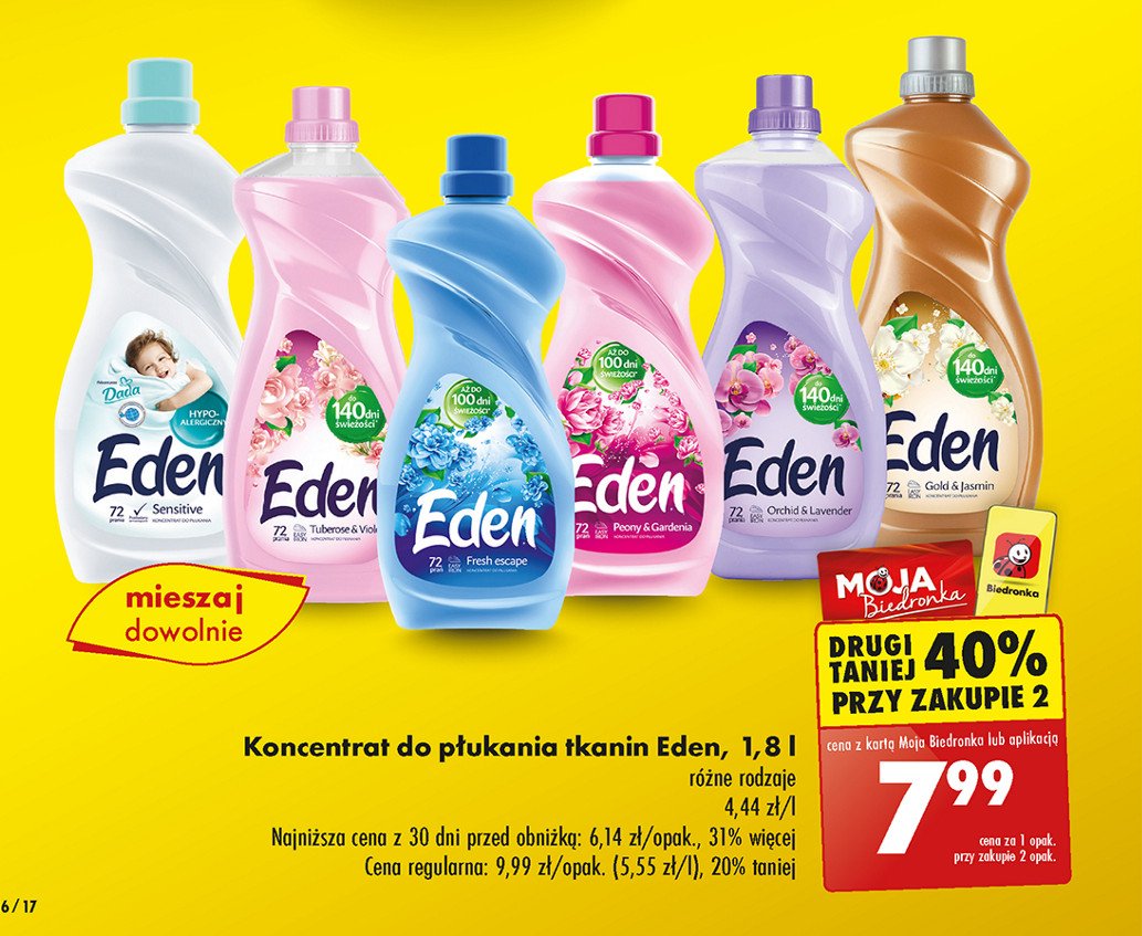 Płyn do płukania tkanin gold & jasmin Eden olejki naturalne promocja w Biedronka