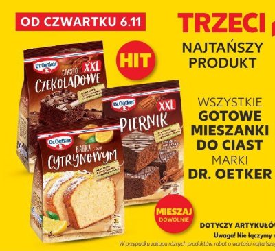 Wszystkie gotowe mieszanki do ciast Dr. Oetker trzeci -100% taniej promocja w Kaufland