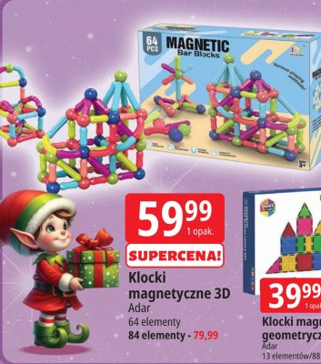 Klocki magnetyczne 3D Adar 64 elementy promocja w Leclerc