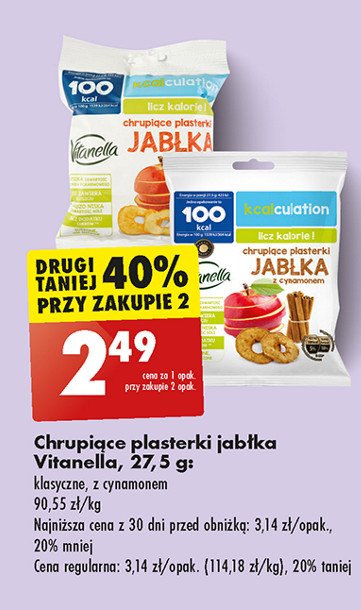 Chrupiące plasterki jabłka z cynamonem Vitanella kcalculation promocja w Biedronka