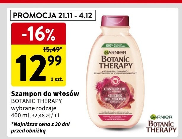 Szampon olejek rycynowy i migdał Garnier botanic therapy promocja w Intermarche