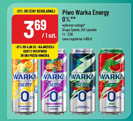 Piwo Warka energy arbuz 0.0% promocja