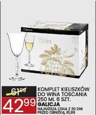 KOMPLET KIELISZKÓW DO WINA TOSCANA 250 ML 6 SZT. GALICJA promocja w Wafelek