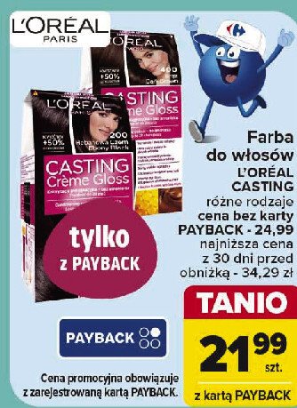 Farba do włosów 200 hebanowa czerń L'oreal casting creme gloss promocja