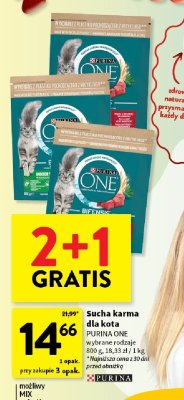 Karma sucha dla kota PURINA ONE wybrane rodzaje promocja w Intermarche