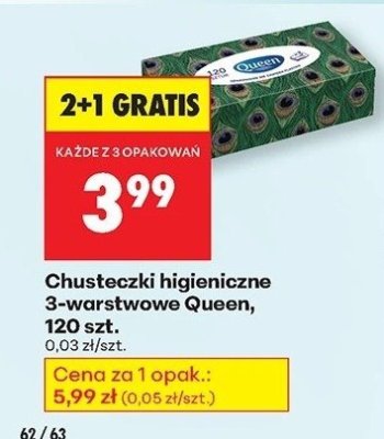 Chusteczki higieniczne 120 szt. 2+1 GRATIS promocja w Biedronka