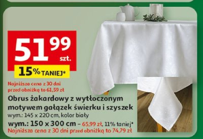 Obrus zakardowy z wytłoczonym motywem gałązek świerku i szyszek 145 x 220 cm, kolor biały promocja w Auchan