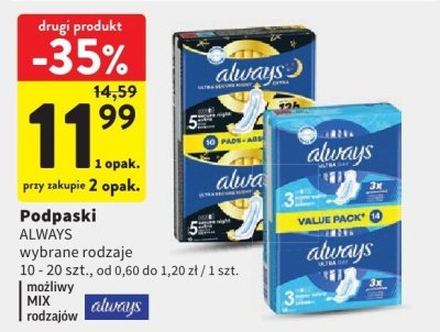 Podpaski ALWAYS wybrane rodzaje promocja w Intermarche