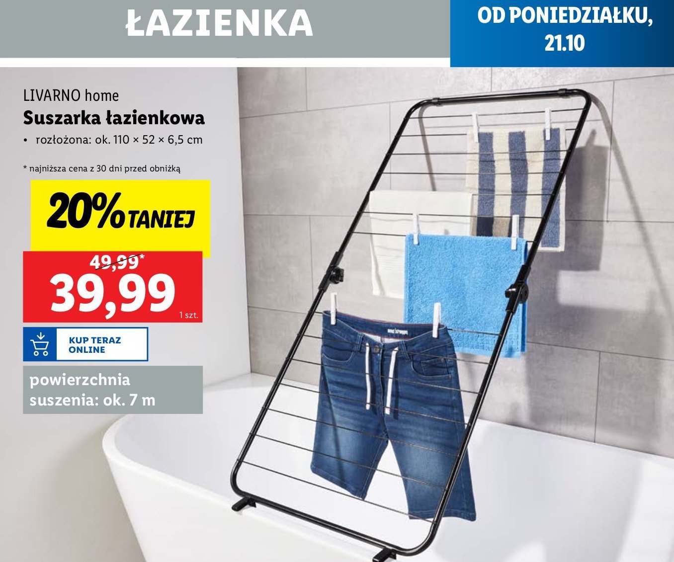 Suszarka łazienkowa 110 x 52 x 6.5 cm LIVARNO HOME promocja w Lidl