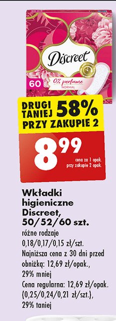 Wkładki normal no perfume Discreet promocja w Biedronka