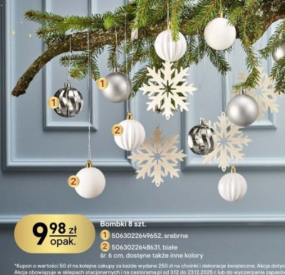 Bombki 8 szt. białe, śr. 6 cm promocja w Castorama