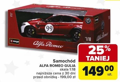 Samochód Bburago Alfa Romeo Gulia skala 1:18 promocja w Carrefour