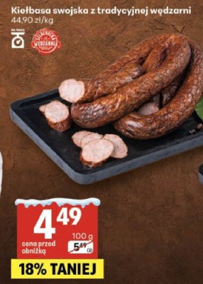 Kiełbasa swojska z tradycyjnej wędzarni promocja w Delikatesy Centrum
