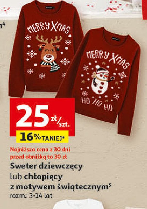 Sweter 艣wi膮teczny dziewcz臋cy Auchan inextenso promocja
