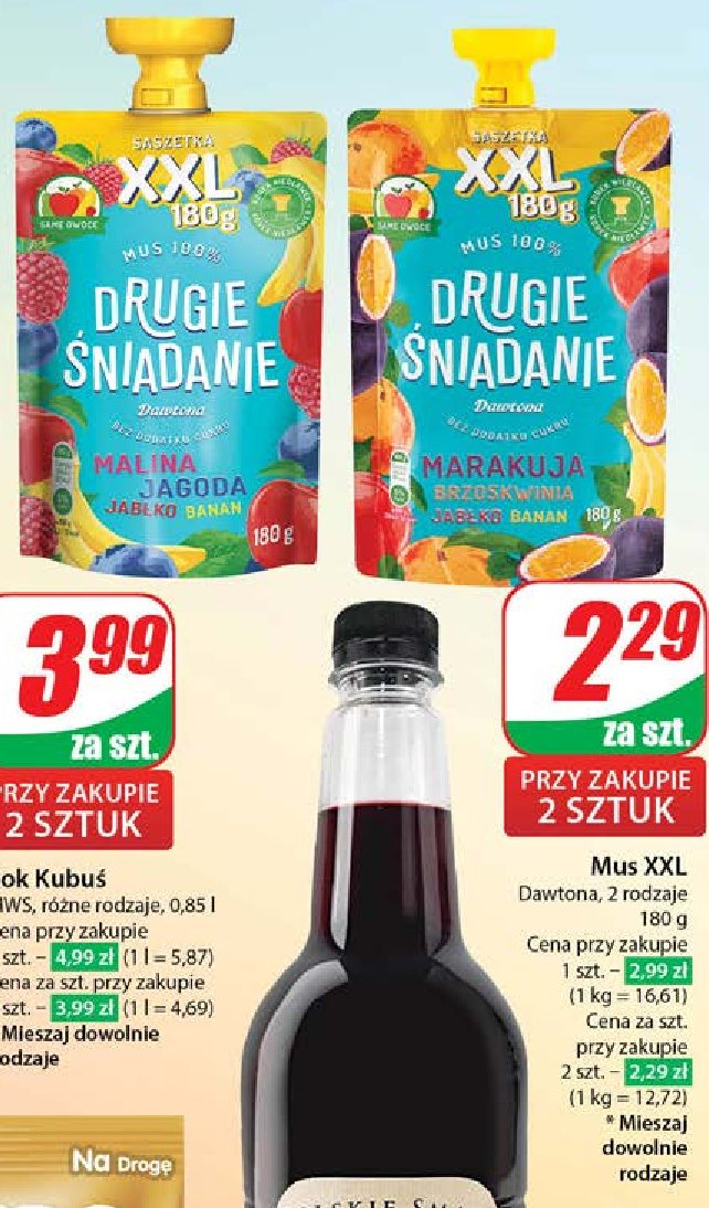 Mus marakuja-brzoskwinia-banan-jabłko Drugie śniadanie promocja w Dino