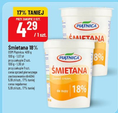 Śmietana 18% OSM Piątnica promocja w POLOmarket