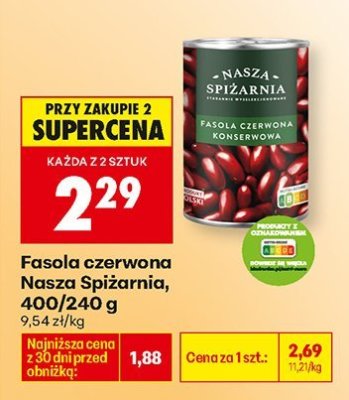 Fasola czerwona Nasza Spiżarnia 400/240g promocja w Biedronka