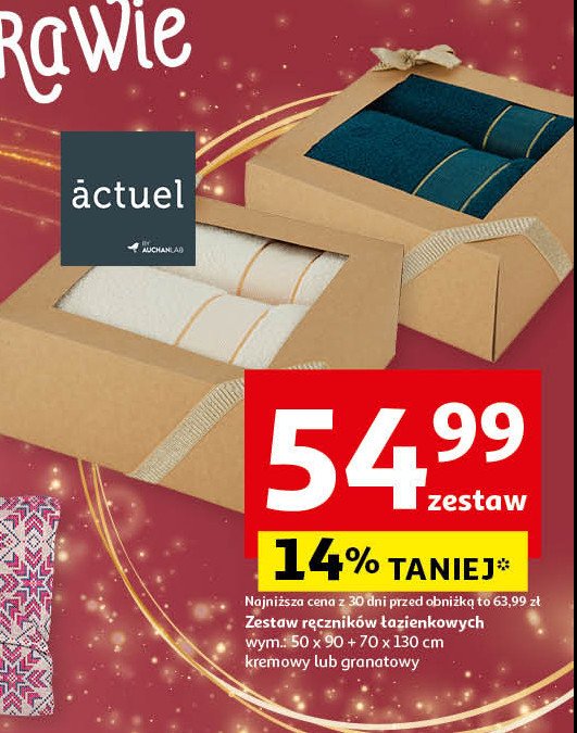 Komplet ręczników 50 x 90 cm + 70 x 130 cm Actuel promocja w Auchan