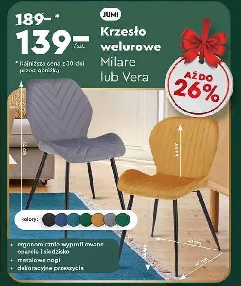 Krzesło welurowe milare Jumi promocja w Biedronka