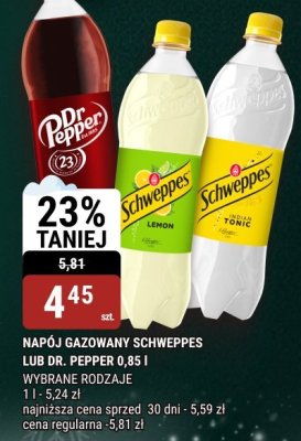 Napój gazowany Schweppes lub Dr. Pepper 0,85 l wybrane rodzaje promocja w bi1