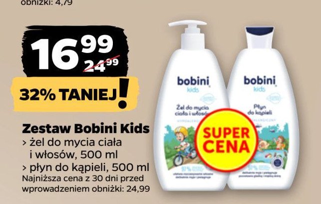 Zestaw: żel do mycia ciała i włosów 500 ml + płyn do kąpieli 500 ml Bobini kids promocja w Netto