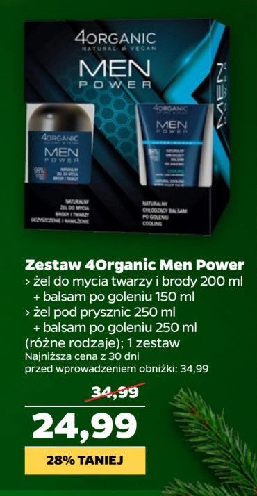 Zestaw w pudełku: żel do mycia twarzy i brody 200 ml + balsam po goleniu 150 ml 4organic men power promocja